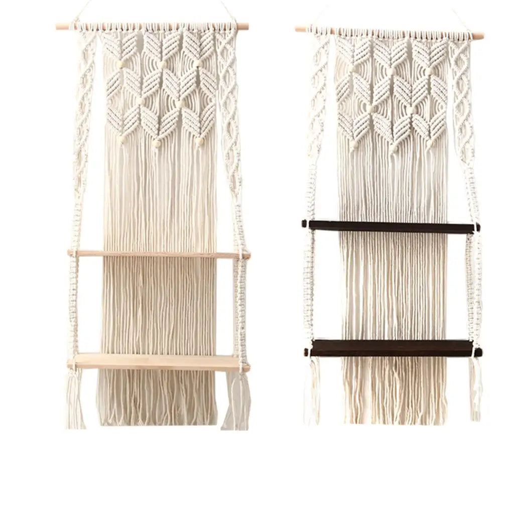Macrame Wall Hanging Shelf 2-Tier Boho Wall Decor