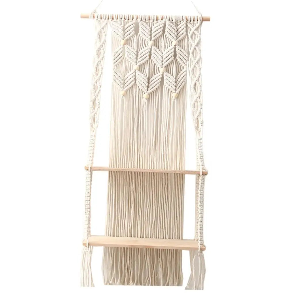 Macrame Wall Hanging Shelf 2-Tier Boho Wall Decor