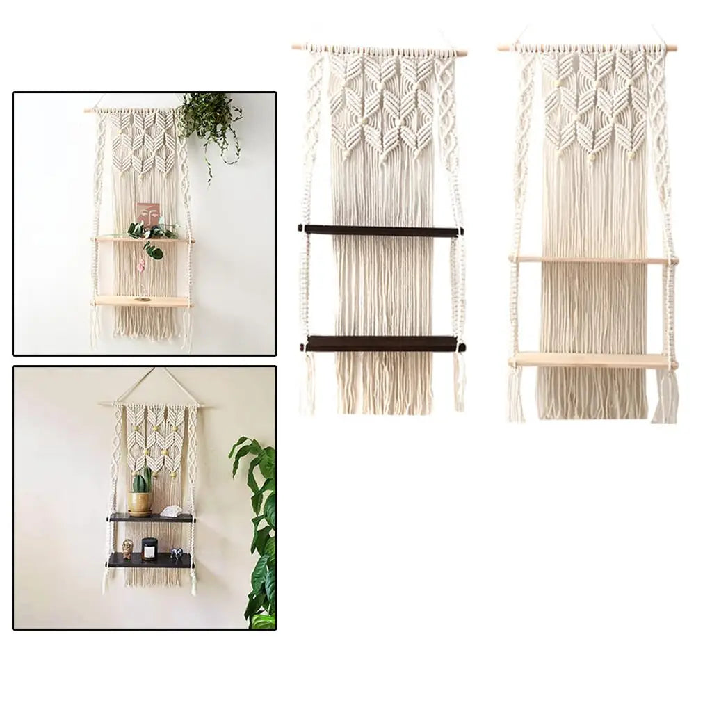 Macrame Wall Hanging Shelf 2-Tier Boho Wall Decor