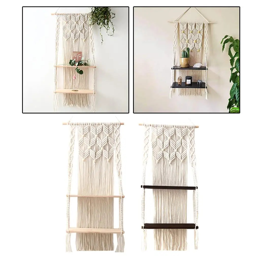 Macrame Wall Hanging Shelf 2-Tier Boho Wall Decor